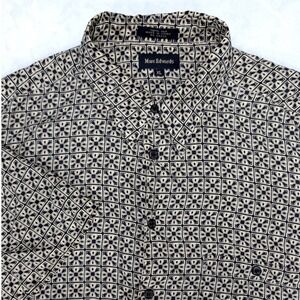 Marc Edwards Mens Silk Short Sleeve Button Up Shirt XL Geometric Beige Black